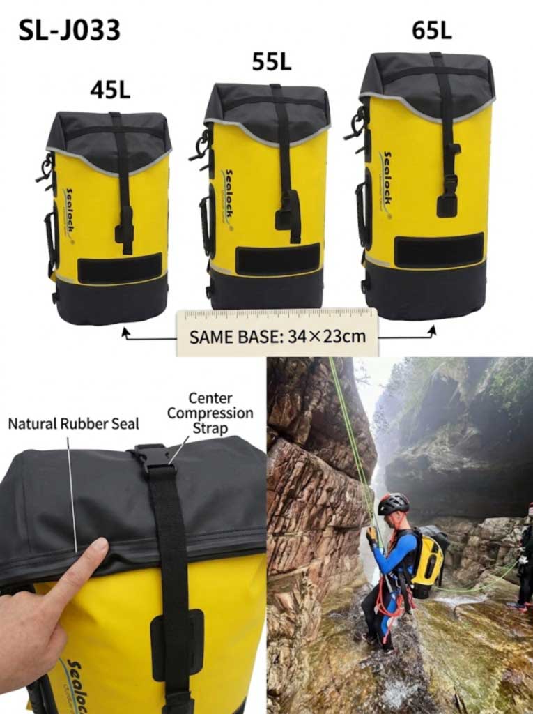 Fabrikant van rugzakken voor speleologie en canyoning: IPX8 gelaste pakketten voor expeditiemerken